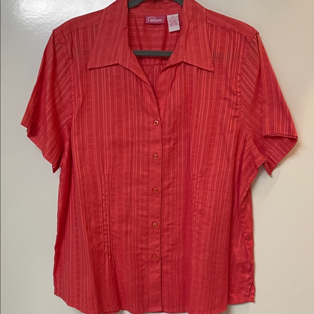 Pappagallo Vibrant deep Orange embroidery Striped Button-Down Shirt